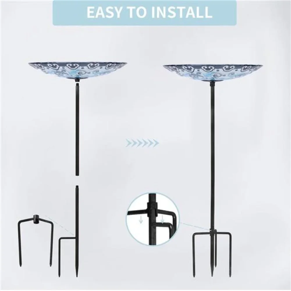 Glass Bird Baths,Garden Outdoor Birdbath Birdfeeder with MetalStake for Outside